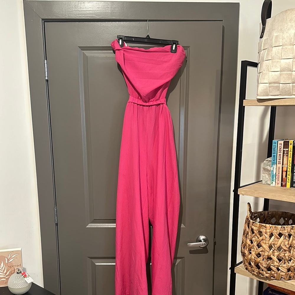 Elegant Pink Strapless Jumpsuit
